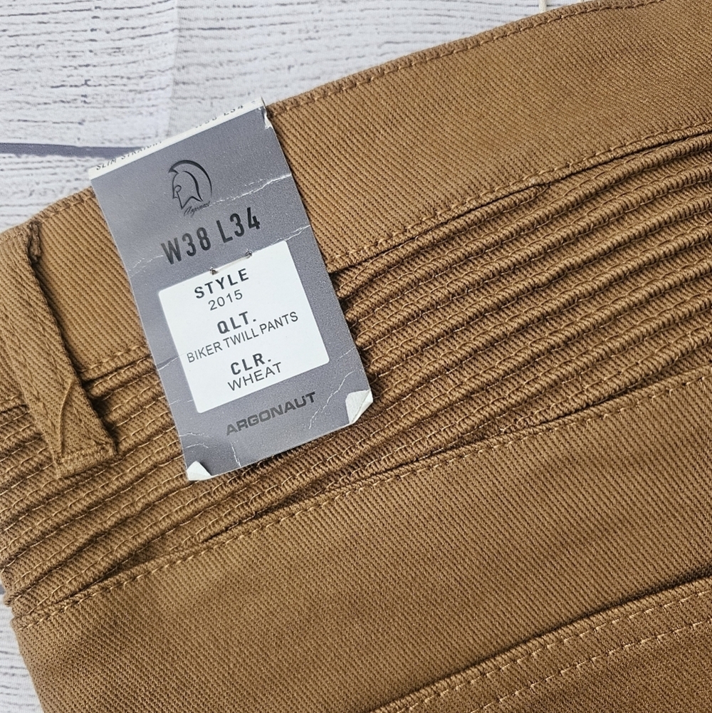 Men's Slim Straight Fit Biker Style Denim Jeans In Wheat/Timber - Picture 13 of 13